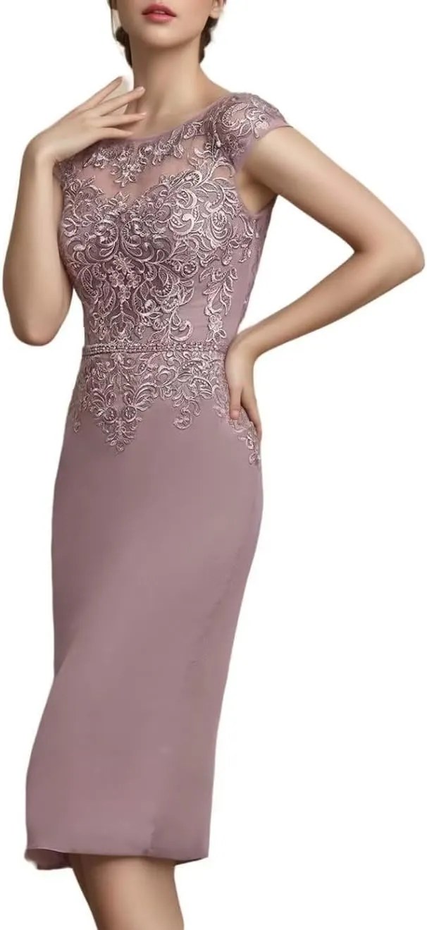 2 Pieces Tea Length Mother of The Bride Dresses for Wedding Sequins Lace Formal Evening Gowns with Long Jacket