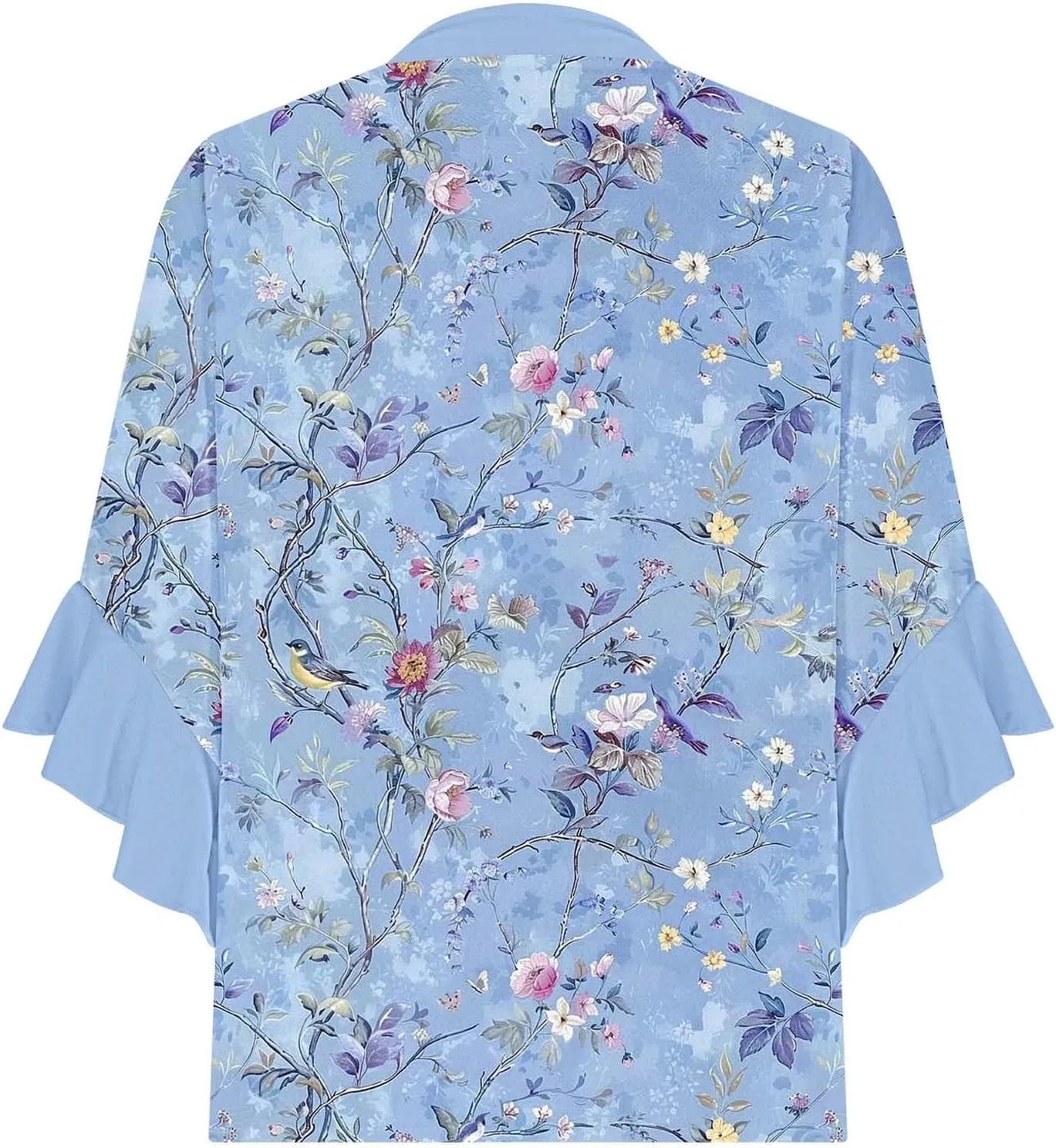 3/4 Sleeve Tops for Women Ruffle Sleeve Blouses Dressy Oversized Shirts Button V Neck Flowy Tunic Tops Retro Floral Tee