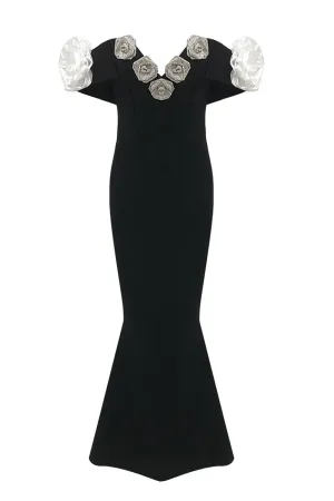 3D Floral Mermaid Maxi Bandage Dress