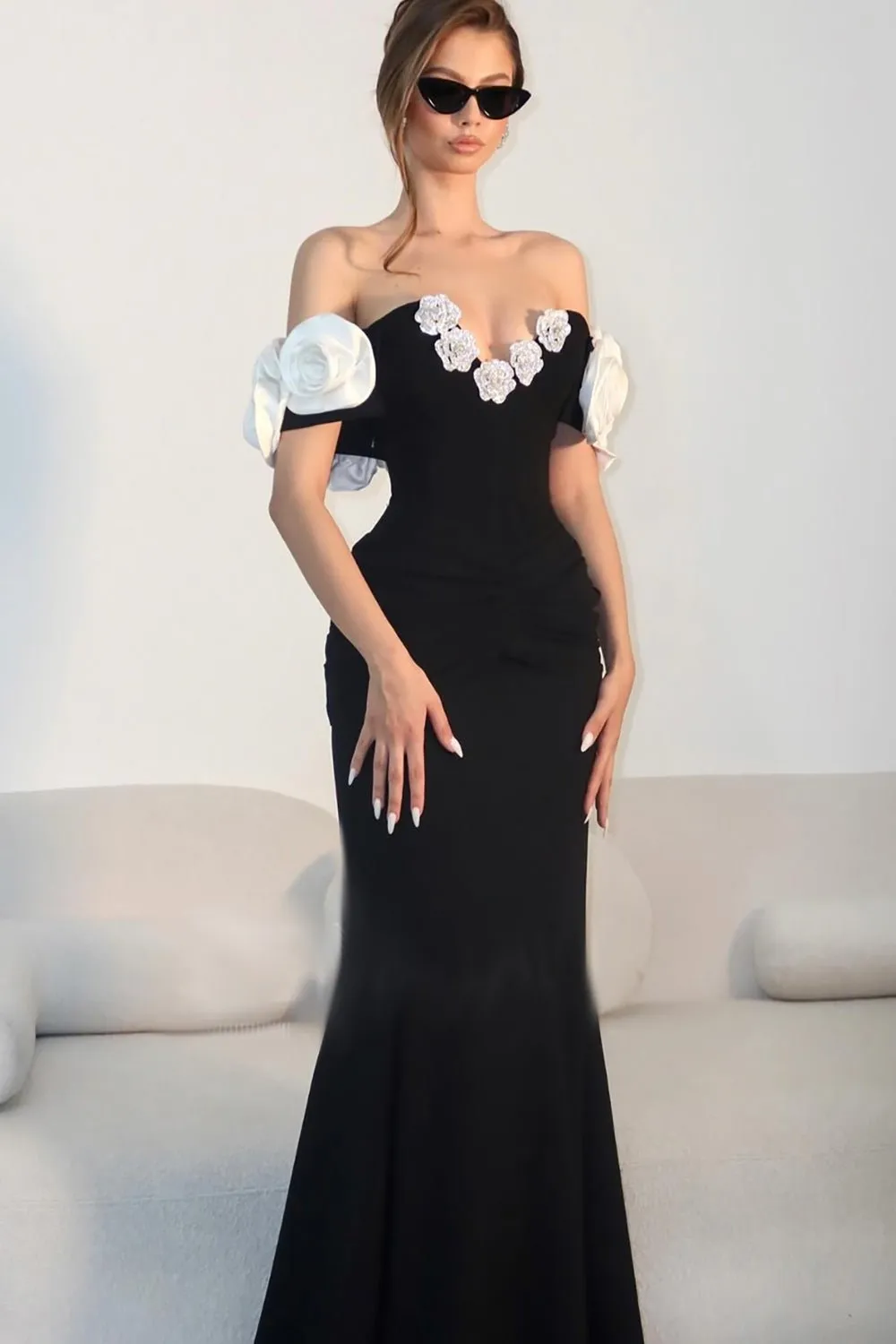 3D Floral Mermaid Maxi Bandage Dress