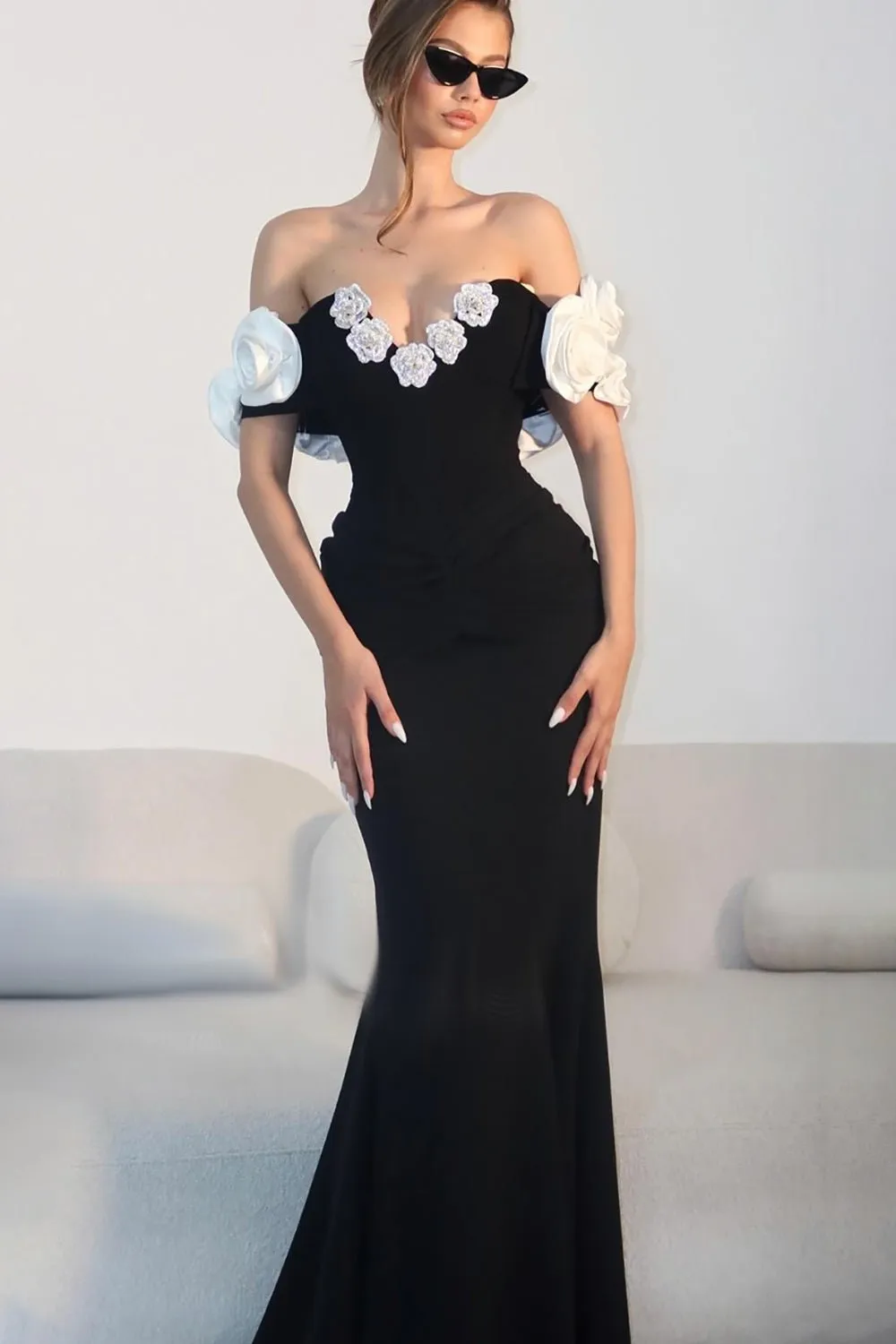 3D Floral Mermaid Maxi Bandage Dress