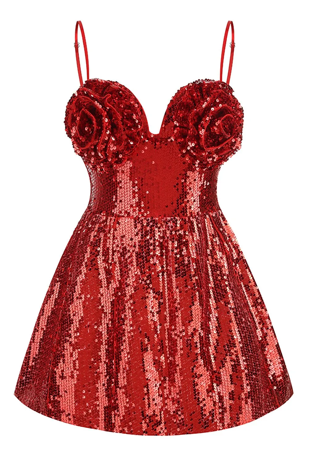 3d Flower Corset Sequin A Line Mini Dress in Burgundy