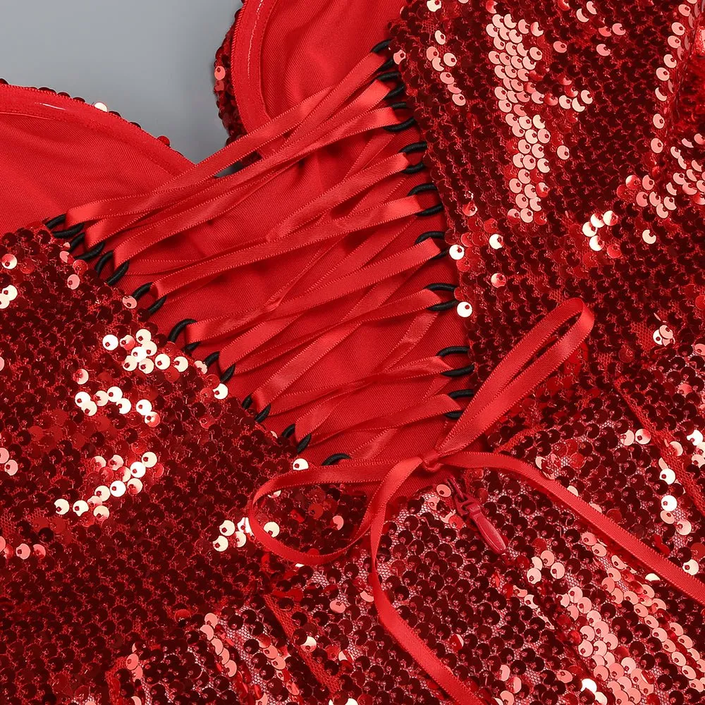 3d Flower Corset Sequin A Line Mini Dress in Burgundy