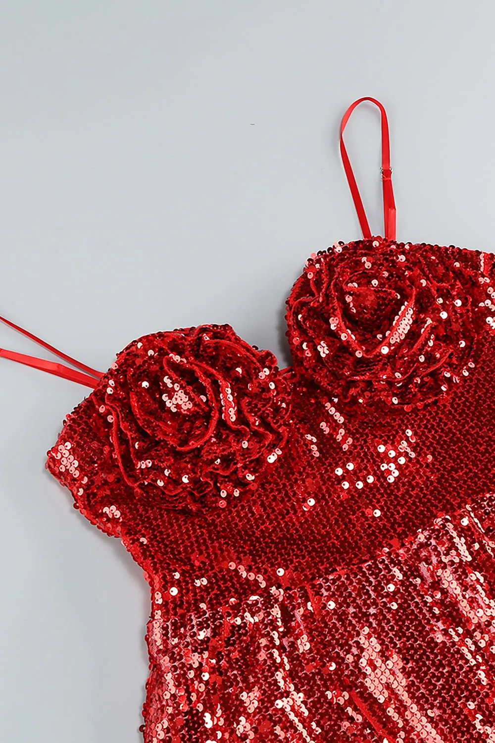 3d Flower Corset Sequin A Line Mini Dress in Burgundy