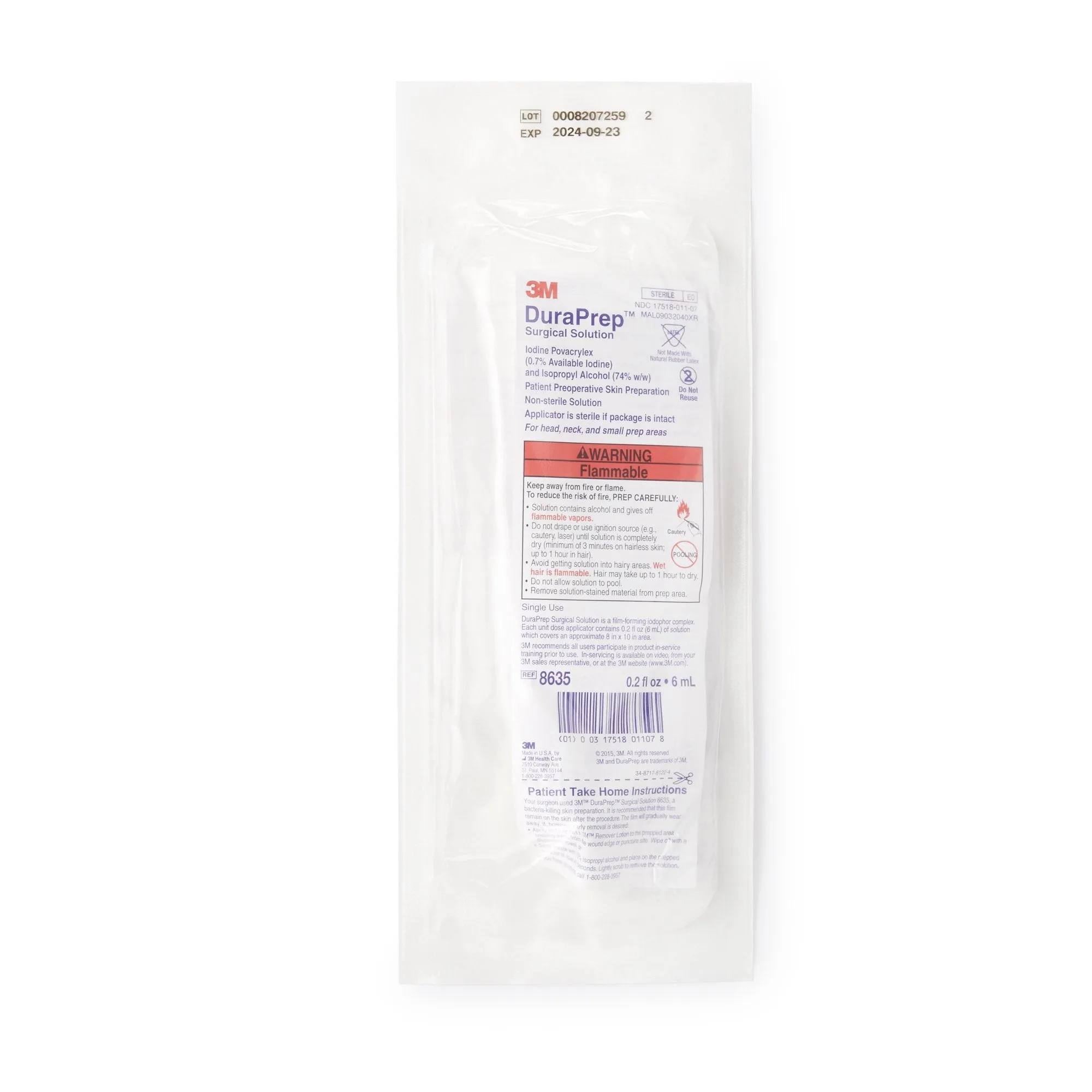 3M DuraPrep Prep Solution, Applicator, 6 mL, 1 Case of 50