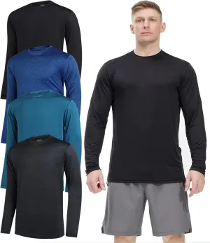 4 Pack Long Sleeve Shirts for Men Dry-Fit Moisture Wicking T-Shirts for Fishing Hiking Workout Gym