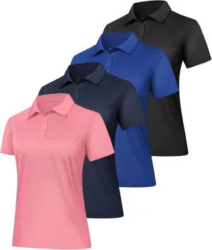 4 Pack Polo Shirts for Women Short Sleeve Cool Golf Shirt Quick Dry Performance Athletic Shirts Collared Work t Shirts