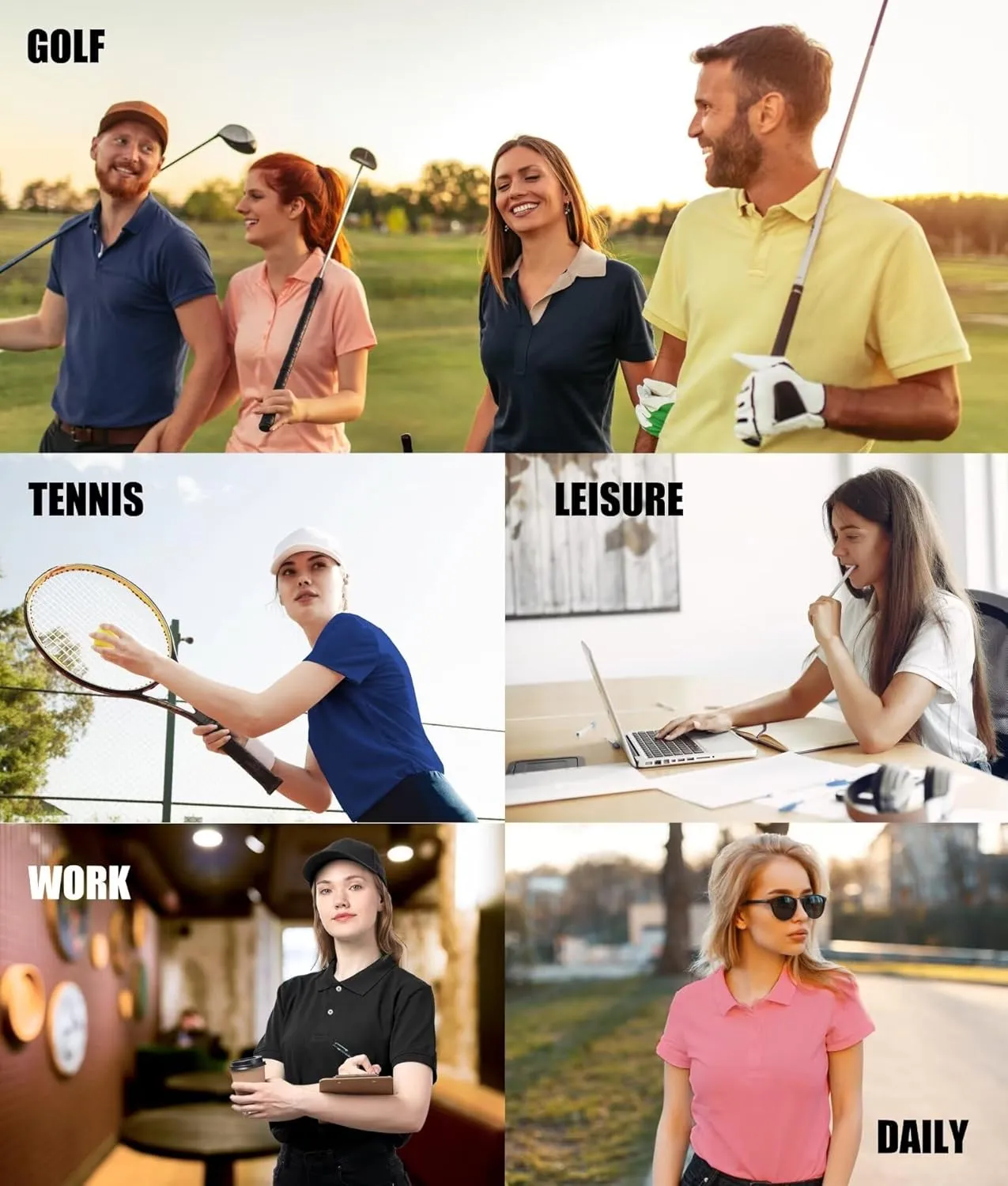 4 Pack Polo Shirts for Women Short Sleeve Cool Golf Shirt Quick Dry Performance Athletic Shirts Collared Work t Shirts