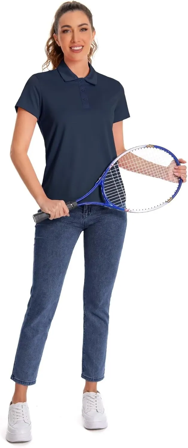 4 Pack Polo Shirts for Women Short Sleeve Cool Golf Shirt Quick Dry Performance Athletic Shirts Collared Work t Shirts