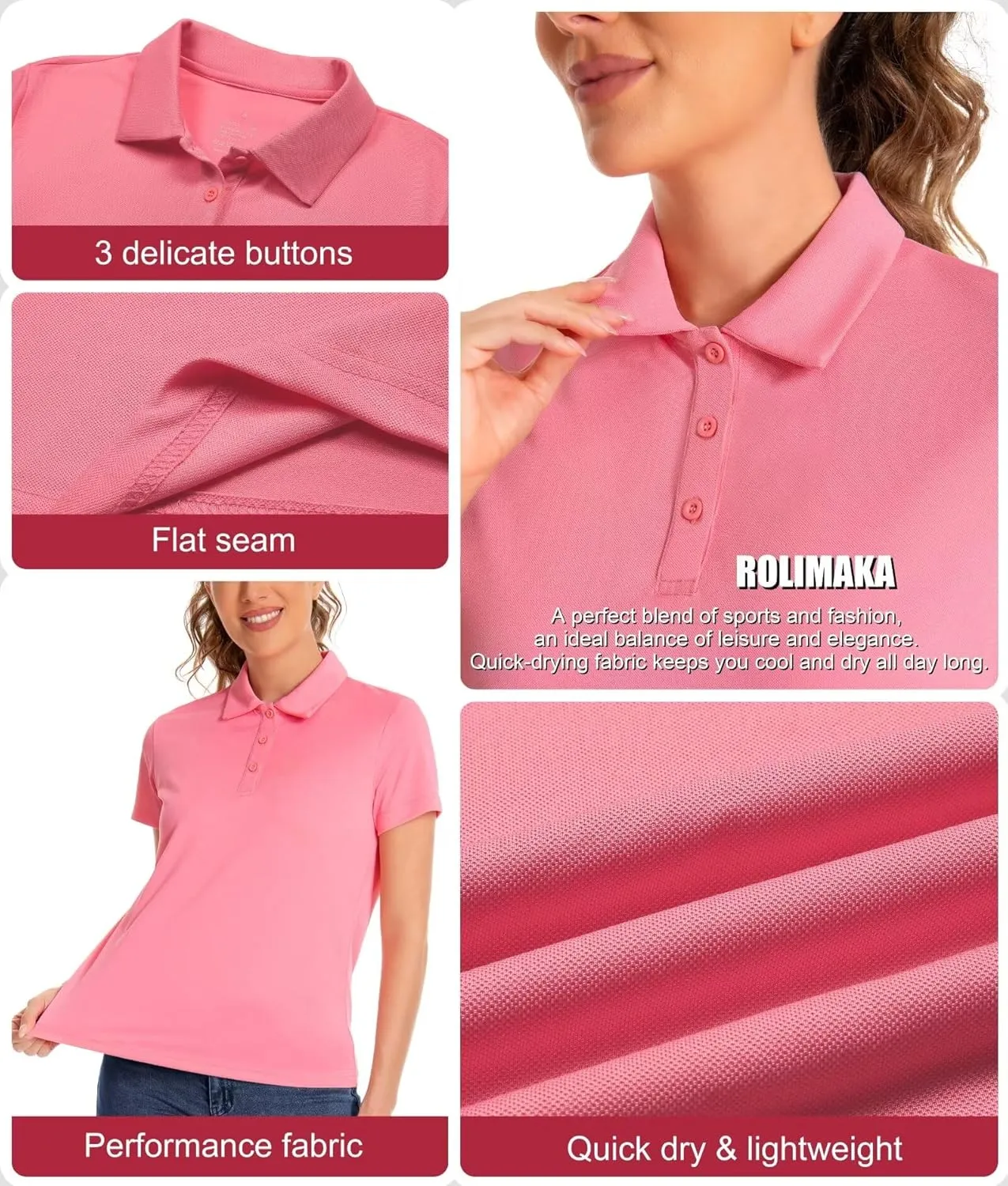 4 Pack Polo Shirts for Women Short Sleeve Cool Golf Shirt Quick Dry Performance Athletic Shirts Collared Work t Shirts