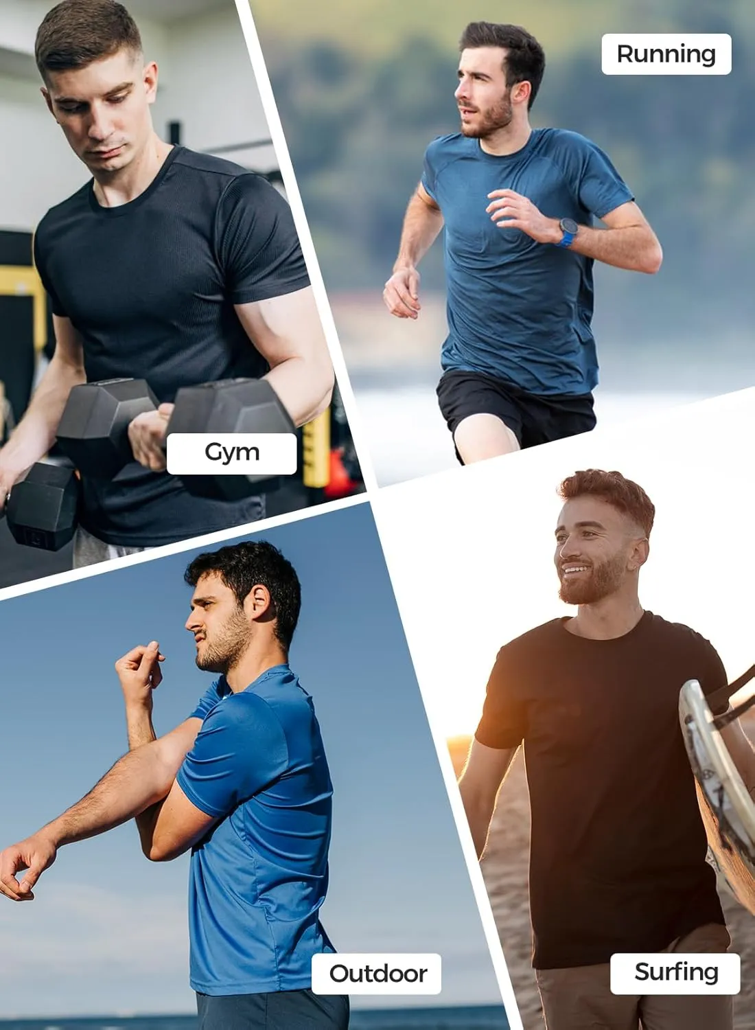 5 Pack Workout Shirts for Men T Shirts Quick Dry UPF 50  Sun Protection Athletic Short Sleeve Tops Lightweight Summer Tee