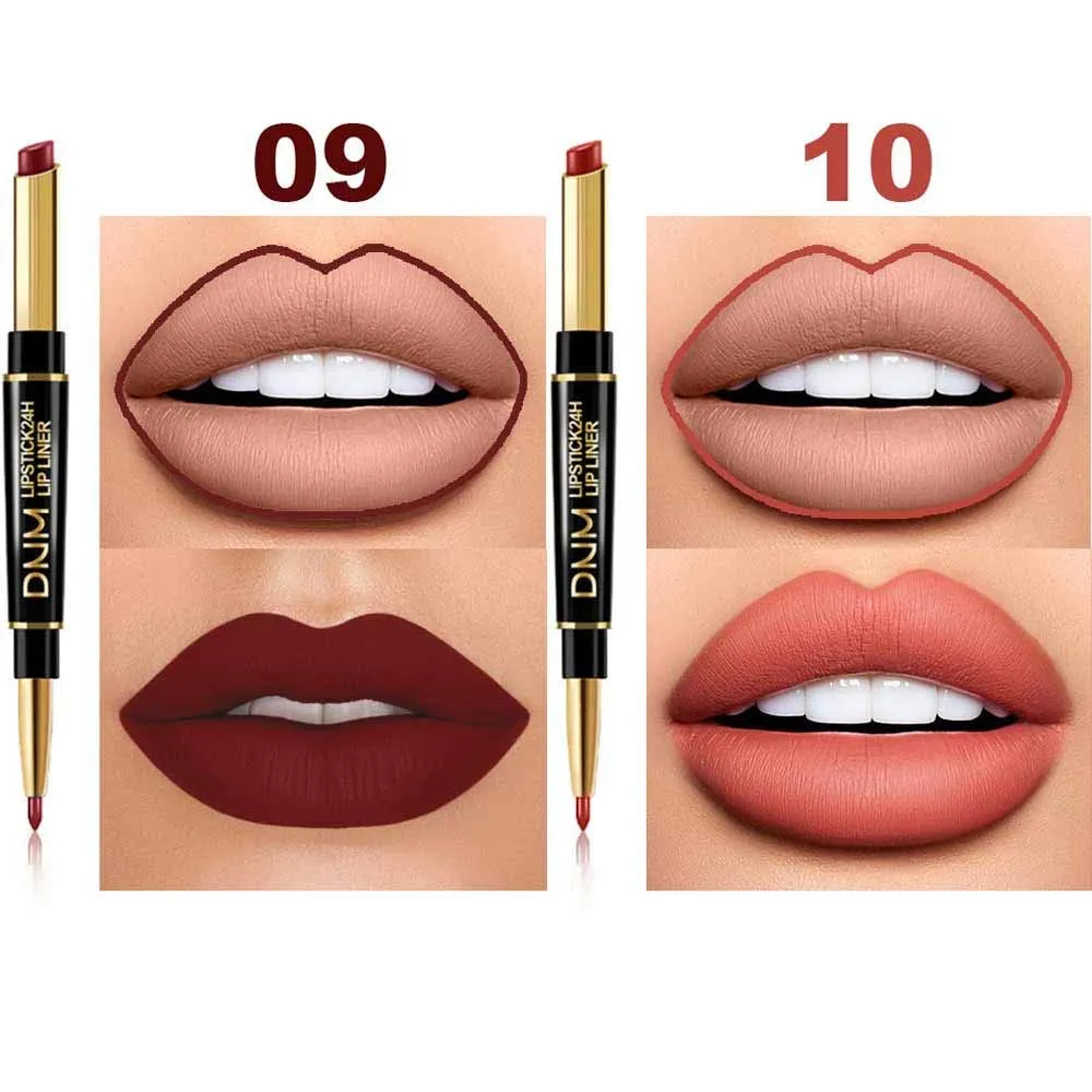 6Pcs Lip Liner and Lipstick Set, DNM Double Color Head Matte Lipstick 24H & Lip Liner 2 in 1 Kit,Waterproof Long Lasting Dark Red Matte Mat Lipstick Gift Set with Matching Lipliner Pens