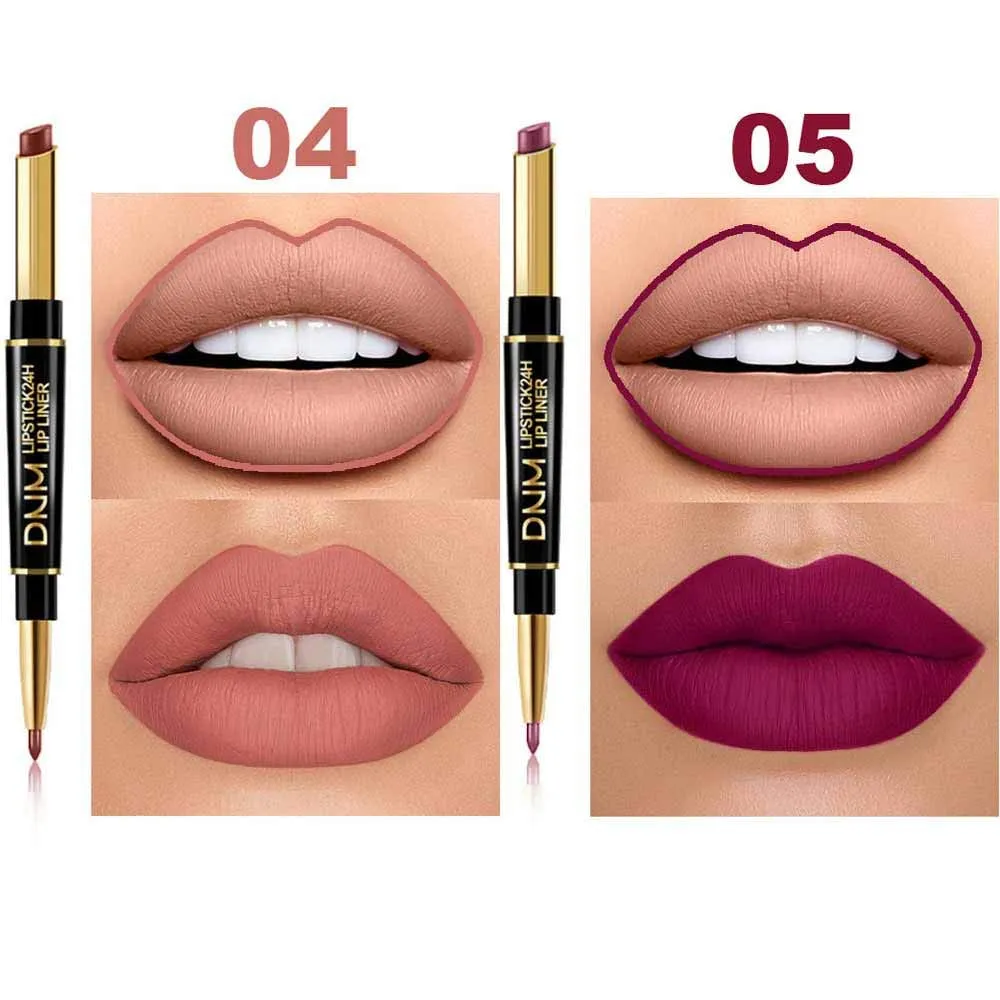 6Pcs Lip Liner and Lipstick Set, DNM Double Color Head Matte Lipstick 24H & Lip Liner 2 in 1 Kit,Waterproof Long Lasting Dark Red Matte Mat Lipstick Gift Set with Matching Lipliner Pens