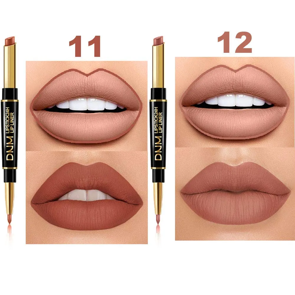 6Pcs Lip Liner and Lipstick Set, DNM Double Color Head Matte Lipstick 24H & Lip Liner 2 in 1 Kit,Waterproof Long Lasting Dark Red Matte Mat Lipstick Gift Set with Matching Lipliner Pens