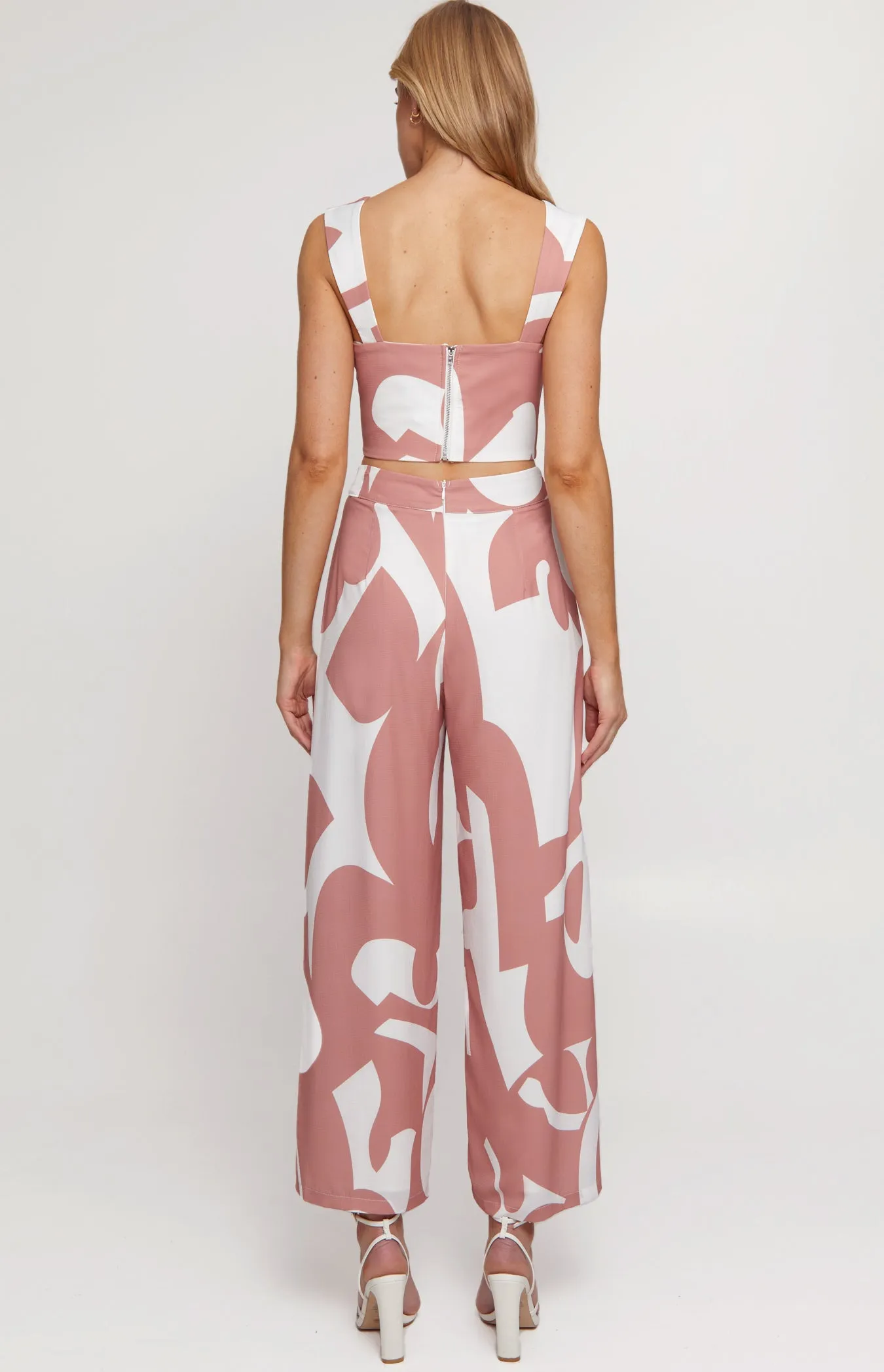 Abstract Contrast Print Set with Top & Pants