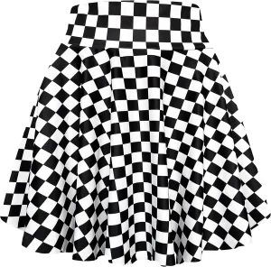 Afibi Women's Casual High Waisted Mini Flared Print Pleated Skater Skirt