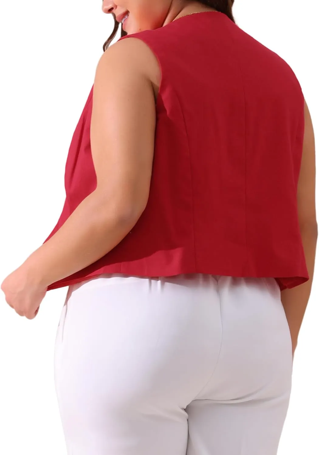Agnes Orinda Plus Size Linen Vest for Women Sleeveless Lined Waistcoat Suit Vest Blazer Crop Top with Pockets Casual Work