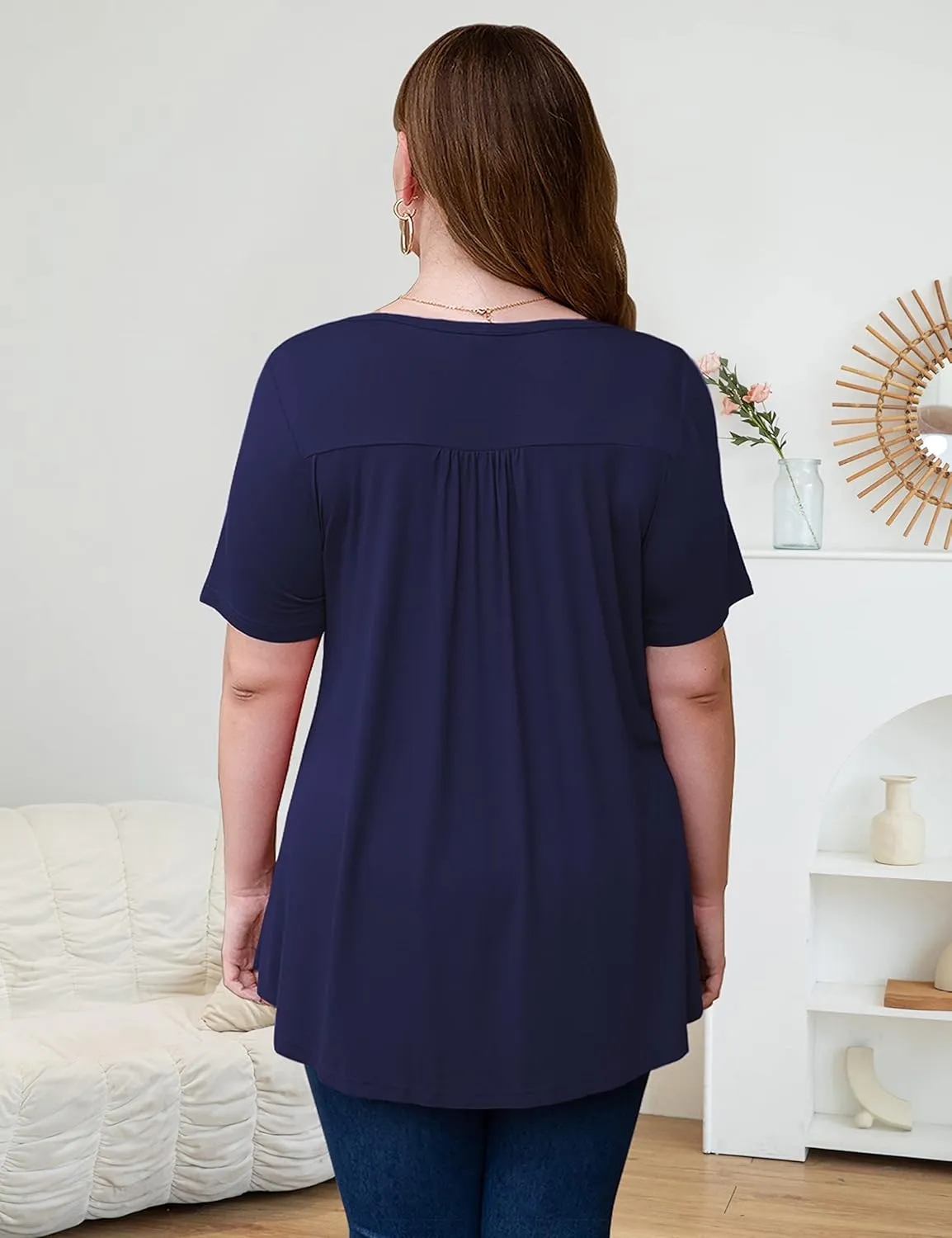 Ahlaray Women's Plus Size Summer Tops Short Sleeve Shirts Lace Pleated Tunic Tops Blouses M-4XL