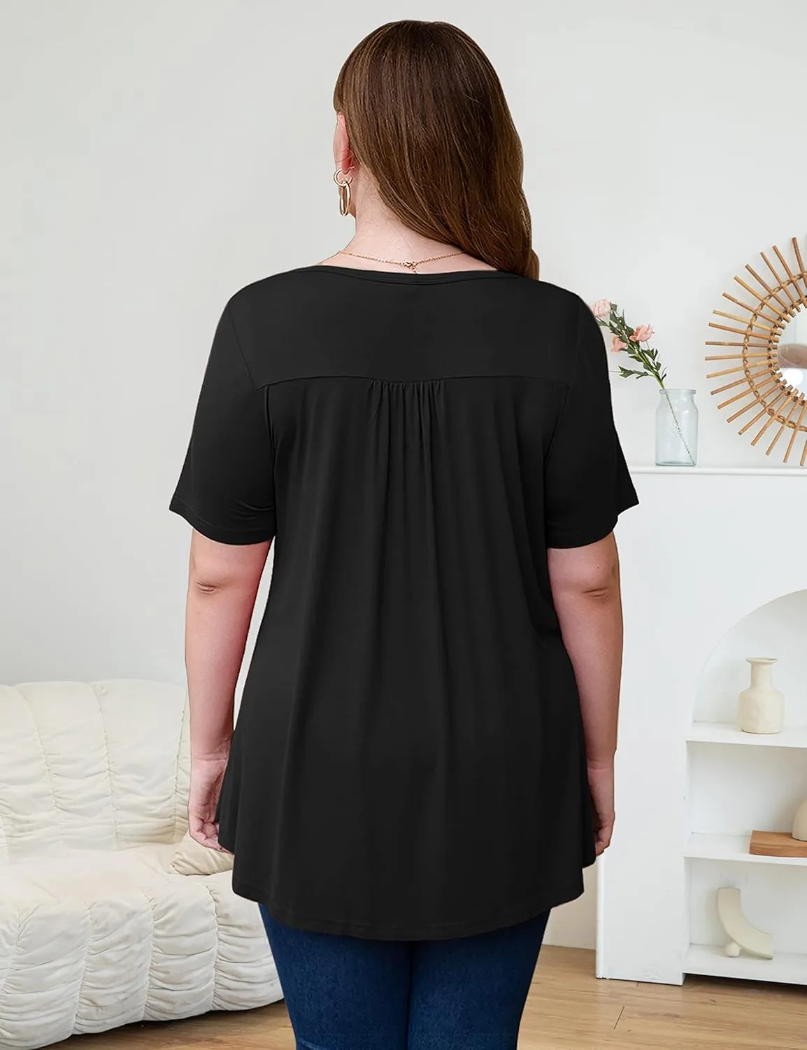 Ahlaray Women's Plus Size Summer Tops Short Sleeve Shirts Lace Pleated Tunic Tops Blouses M-4XL