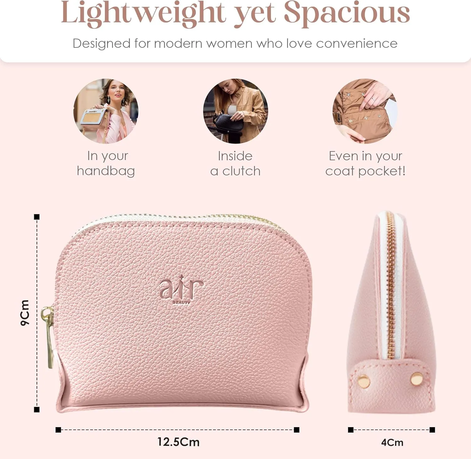 Air Mini Makeup Purse, Mini Travel Makeup Pouch, Travel Makeup Purse, Small Leather Cosmetic Pouch for Women, Compact Daily Use Organizer