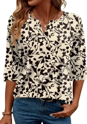 AKEWEI Women's V Neck 3/4 Sleeve T Shirts Summer Top Dressy Casual Basic Tees Shirt Tunic Blouses