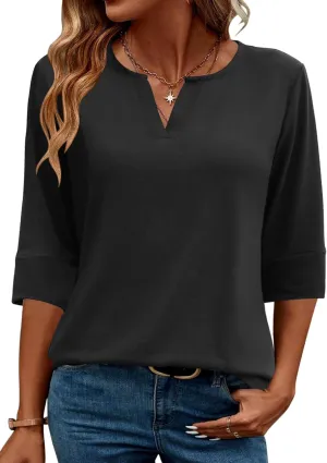 AKEWEI Women's V Neck 3/4 Sleeve T Shirts Summer Top Dressy Casual Basic Tees Shirt Tunic Blouses