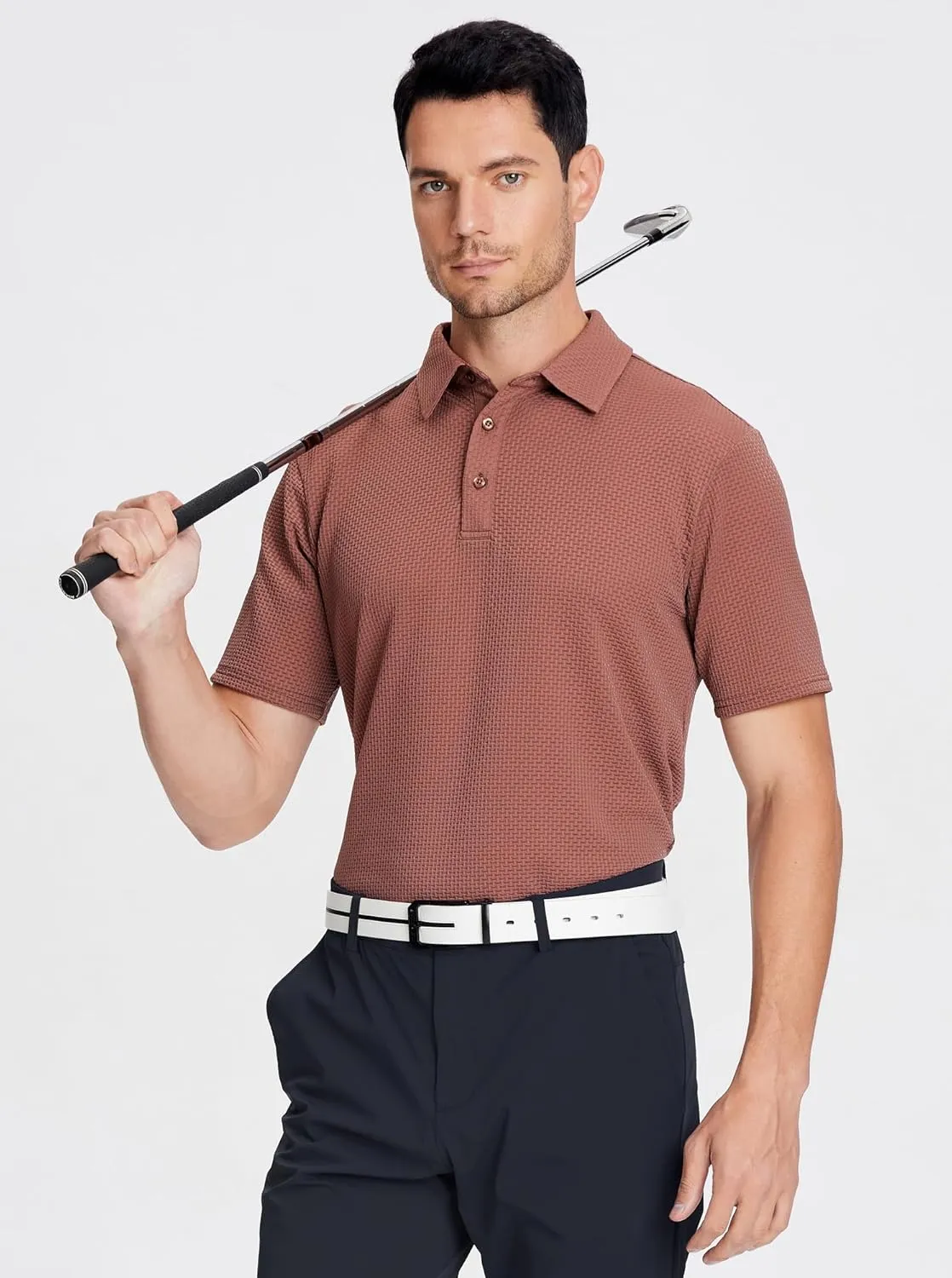 Alex Vando Mens Bubble Jacquard Polo Shirt Super Stretch Short Sleeve Polo Shirts for Men