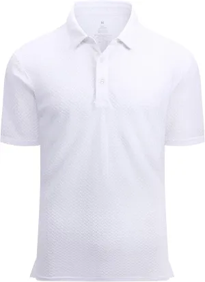 Alex Vando Mens Bubble Jacquard Polo Shirt Super Stretch Short Sleeve Polo Shirts for Men
