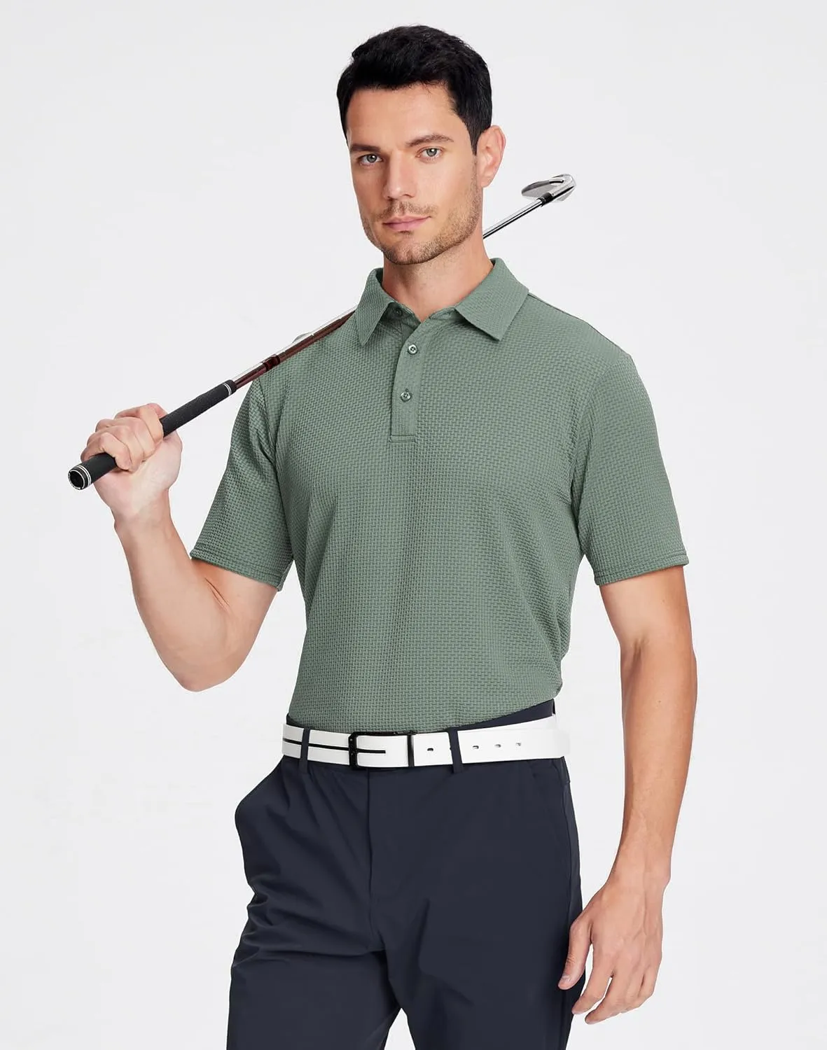 Alex Vando Mens Bubble Jacquard Polo Shirt Super Stretch Short Sleeve Polo Shirts for Men