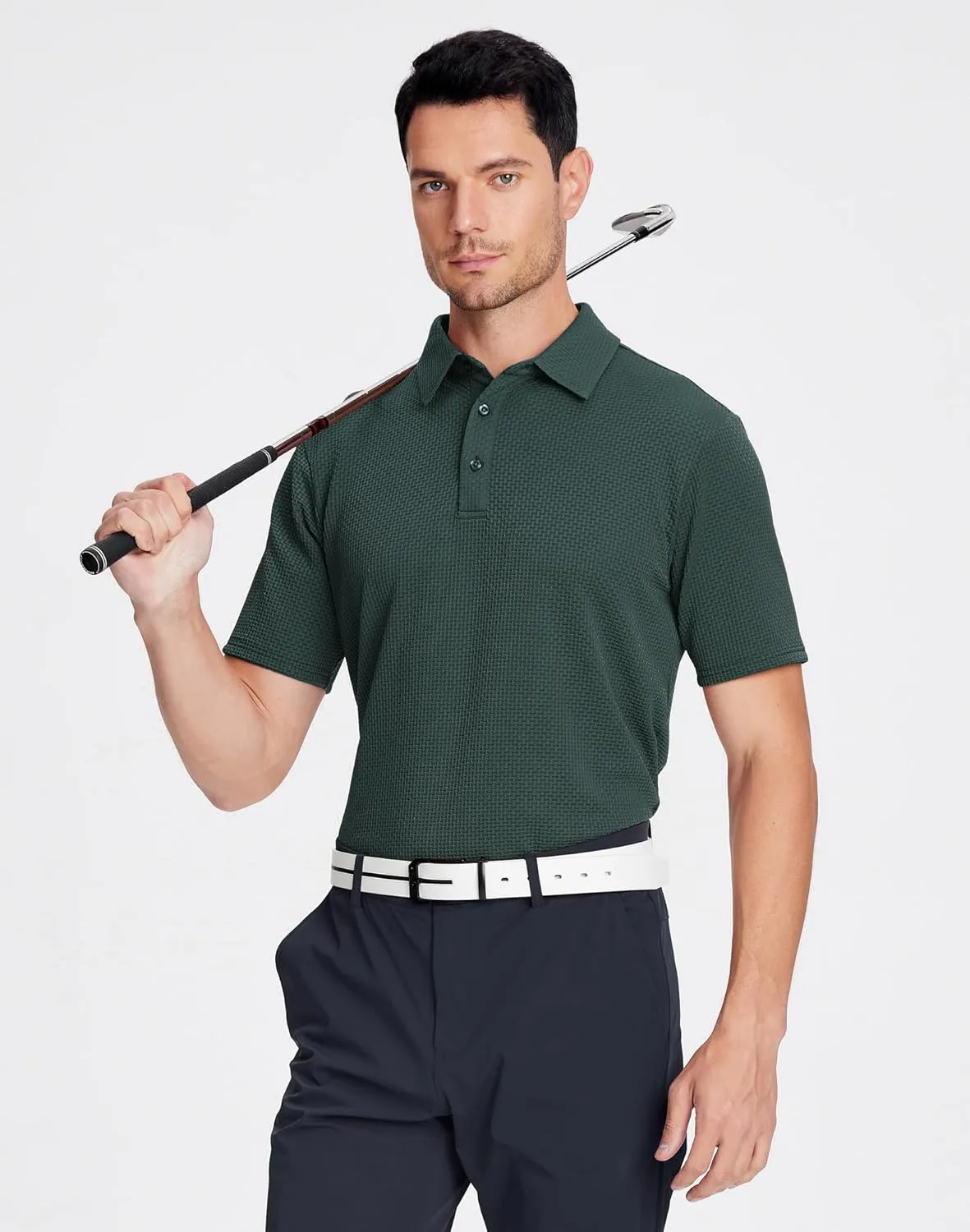 Alex Vando Mens Bubble Jacquard Polo Shirt Super Stretch Short Sleeve Polo Shirts for Men