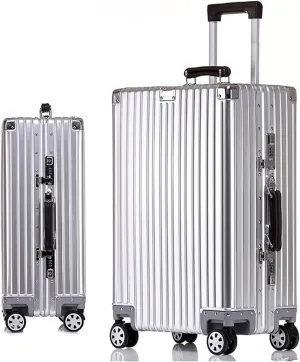 Aluminium Silver Carry-On Suitcase with Spinner Wheels - 26 Inch Travel Luggage(1,20in)