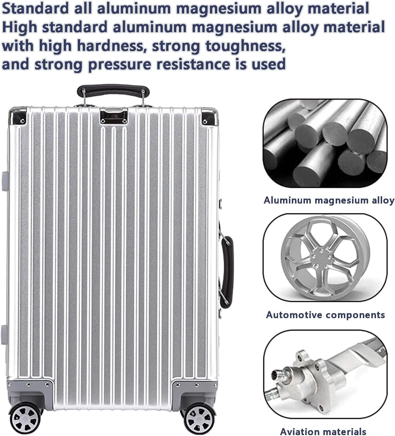Aluminium Silver Carry-On Suitcase with Spinner Wheels - 26 Inch Travel Luggage(1,20in)