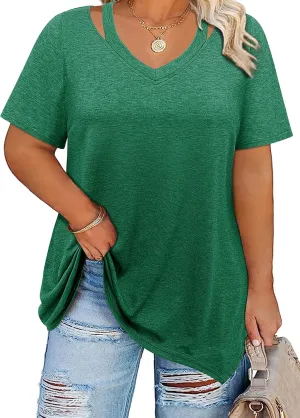 Amrto Women Plus Size Tops Cut Out V Neck 3/4 Sleeve Blouses Dressy Casual Tunic Tops to Wear with Leggings