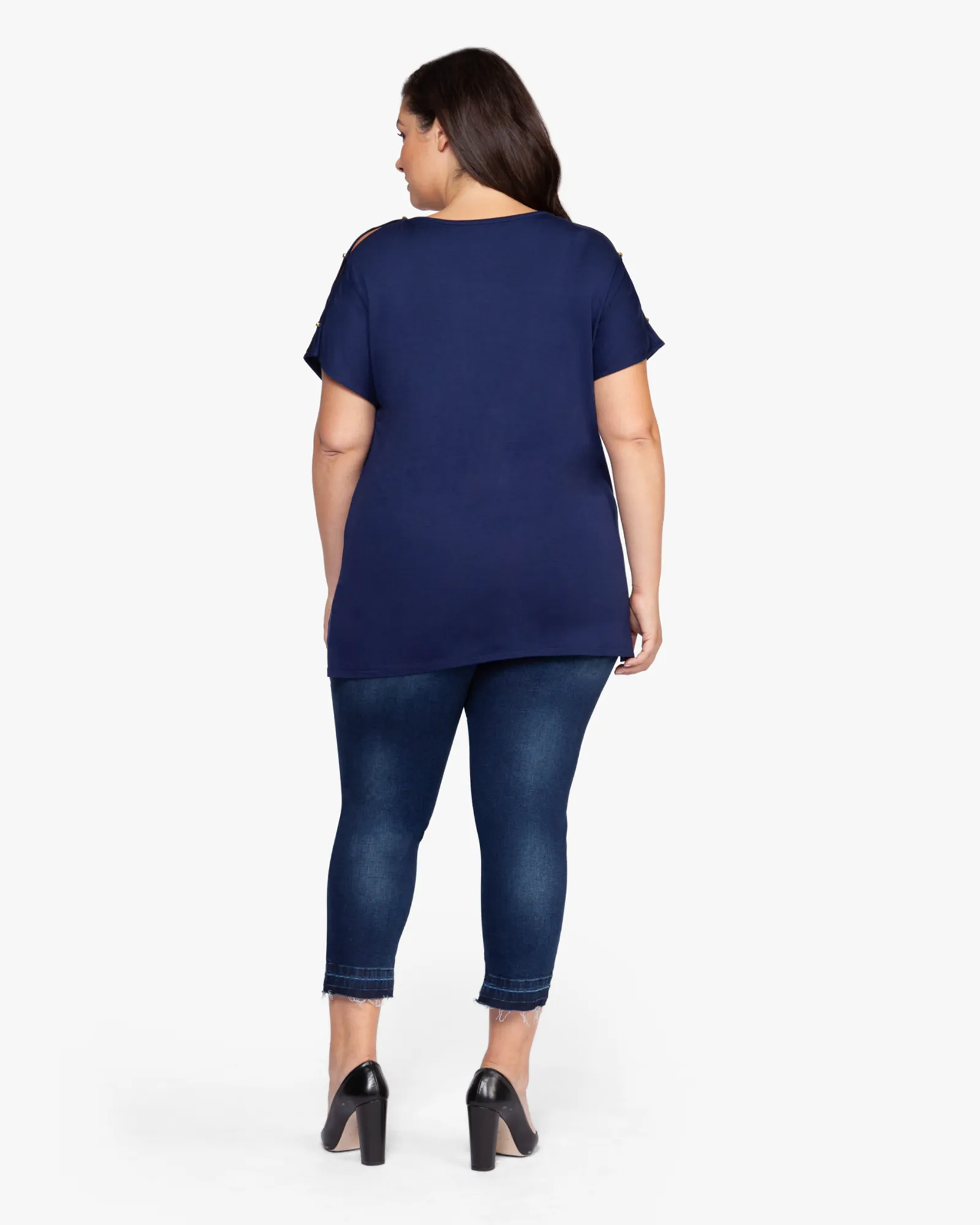 Amy Scoopneck Studded Top | Navy