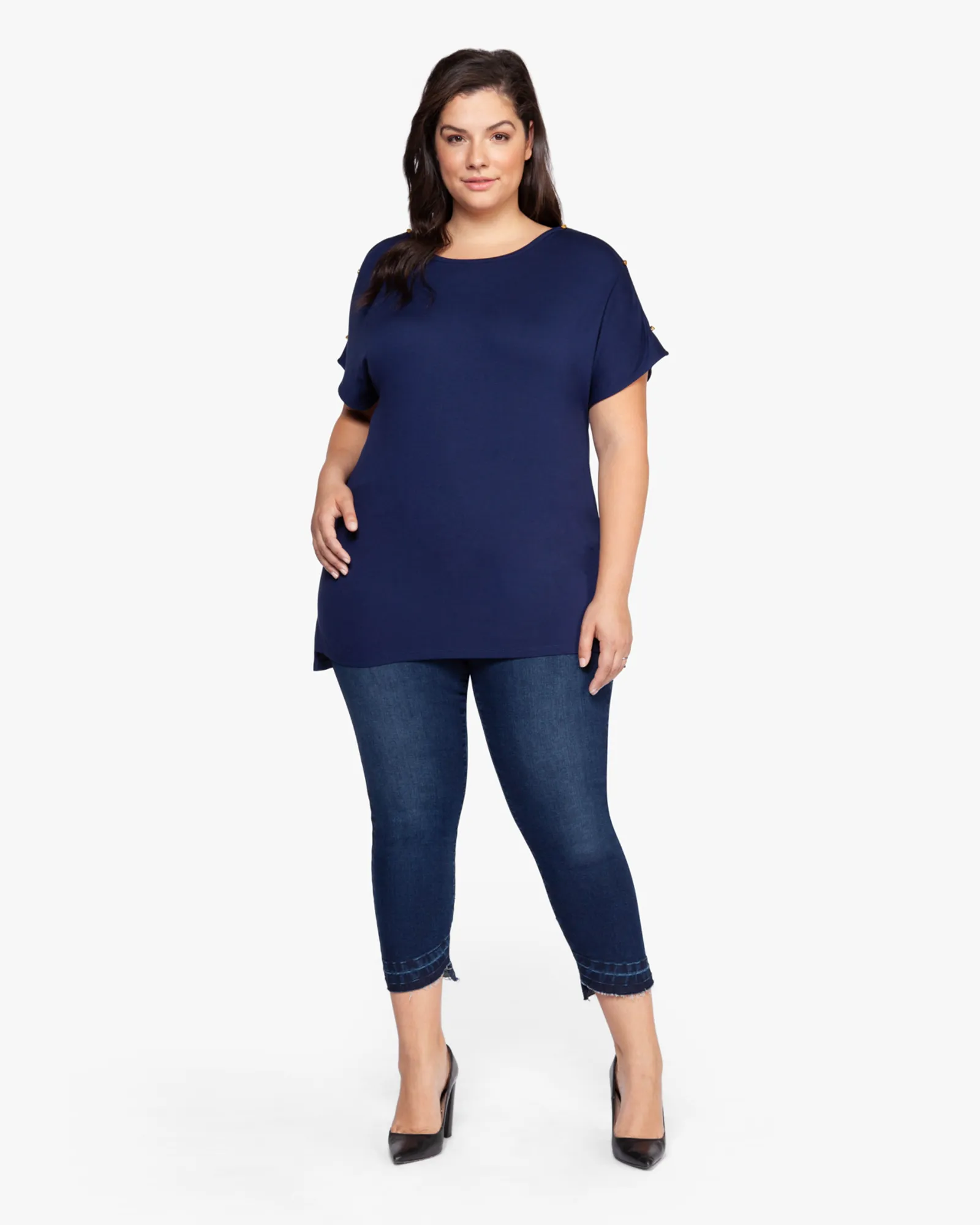 Amy Scoopneck Studded Top | Navy