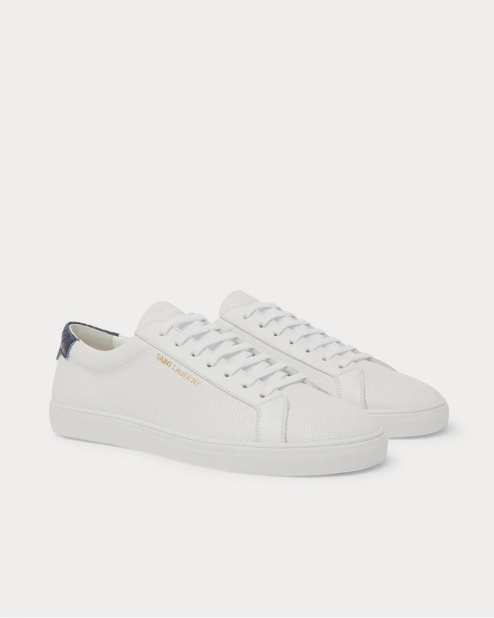 Andy Snake Effect-Trimmed Perforated Leather  White low top sneakers
