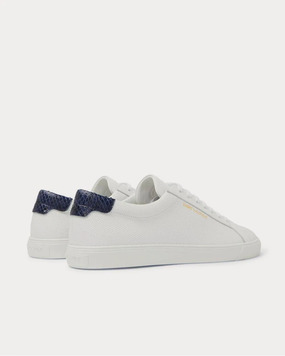 Andy Snake Effect-Trimmed Perforated Leather  White low top sneakers
