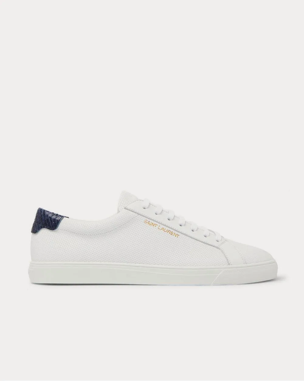 Andy Snake Effect-Trimmed Perforated Leather  White low top sneakers