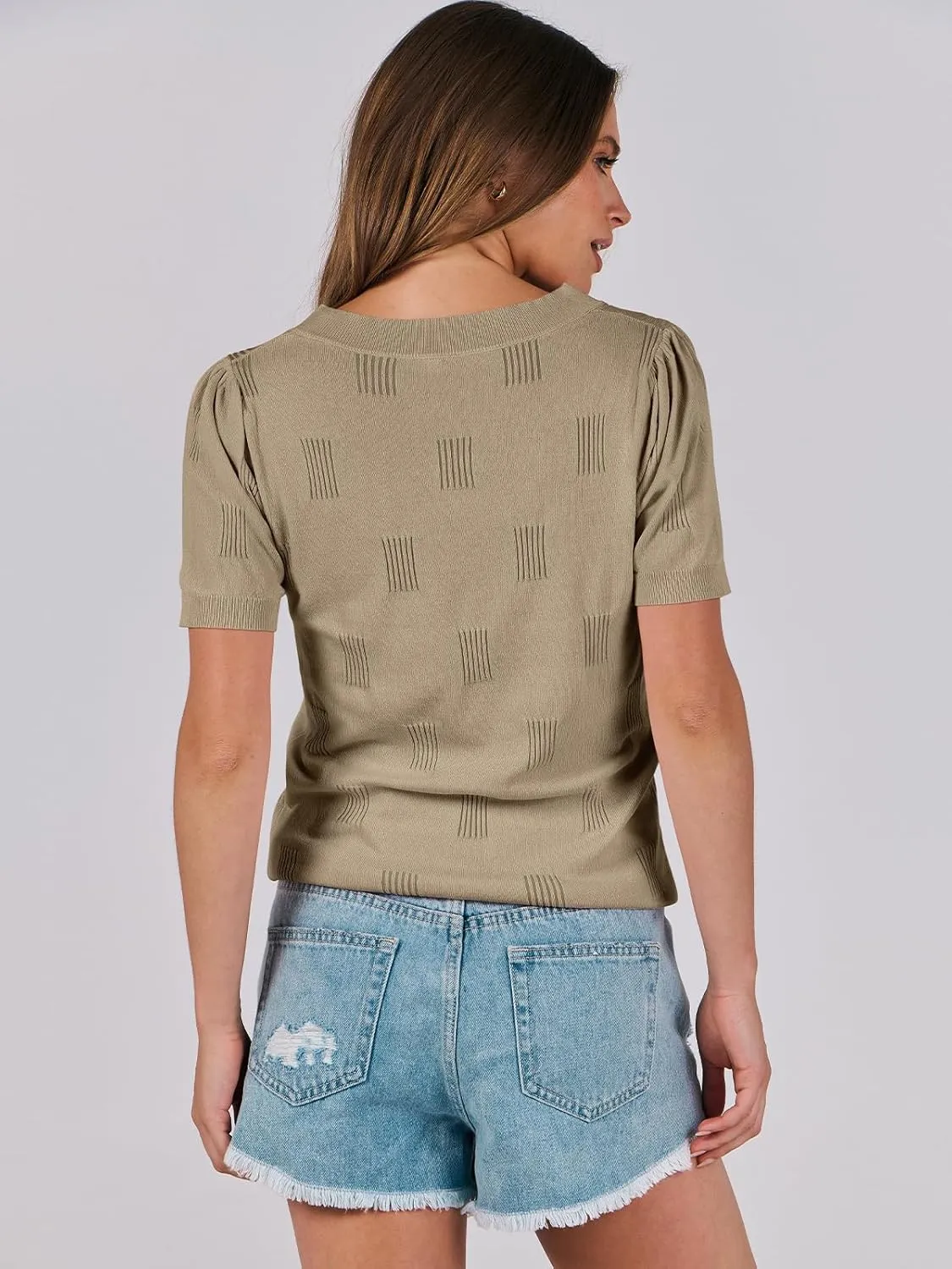 ANRABESS Summer Tops for Women Short Sleeve V Neck Sweaters Dressy Casual Blouses Lightweight Thin Knit Fashion Shirts