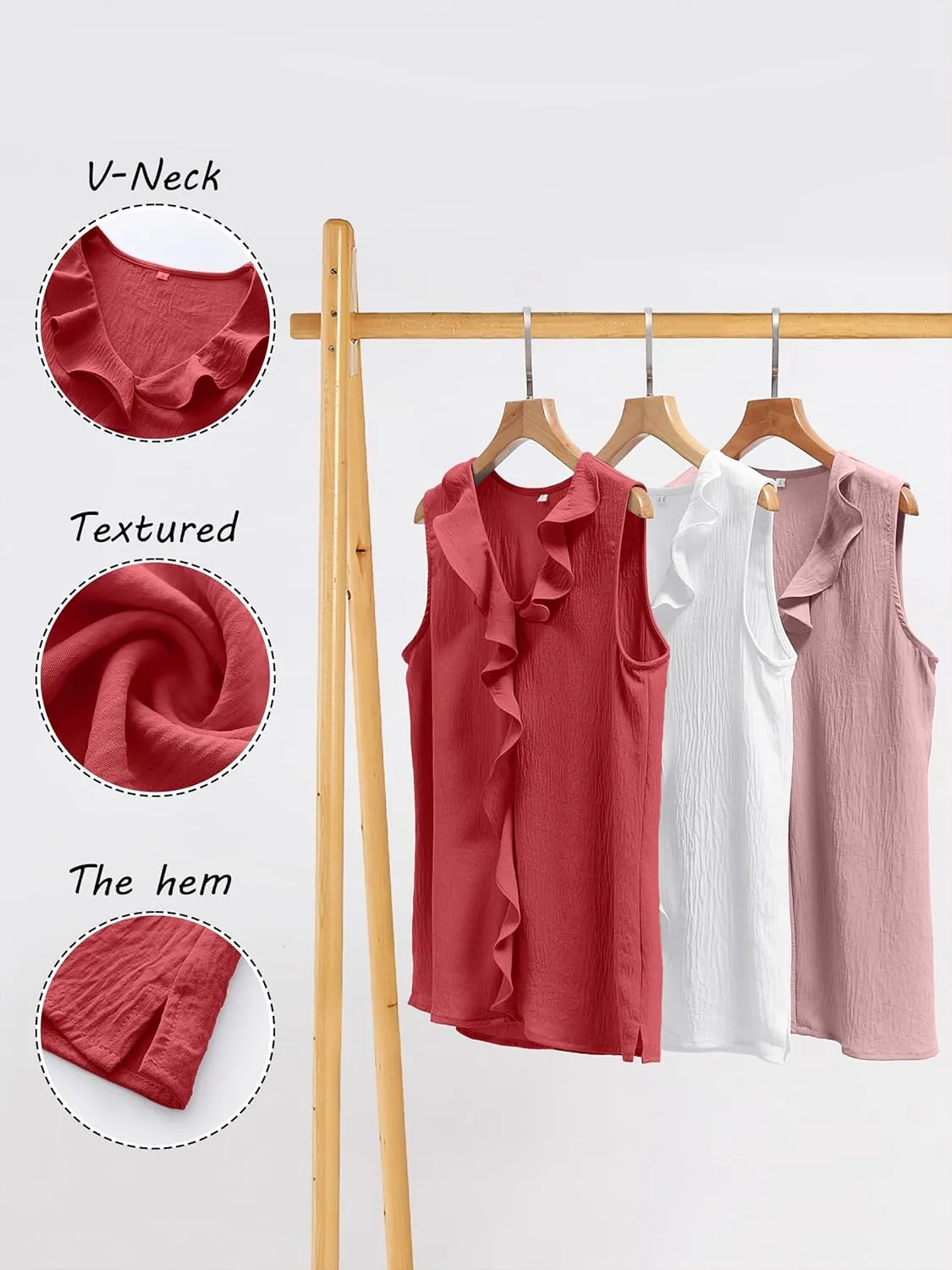 ANRABESS Womens Summer Tank Tops V Neck Sleeveless Ruffle Business Texture Shirts 2025 Ladies Casual Dressy Blouses Outfits