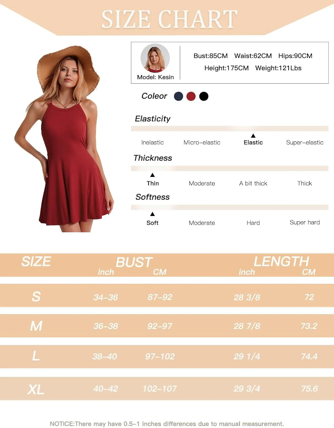 ANYFITTING Built in Bra Halter Dresses for Women Short Mini Casual Ribbed Skater Cute Dress