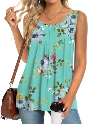 Anymeet Womens Tank Tops 2025 Spring Sleeveless Tunic Casual Basic Tshirts with Leggings Loose Pleated Blouses