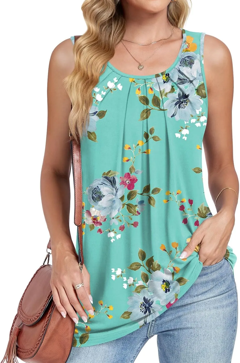 Anymeet Womens Tank Tops 2025 Spring Sleeveless Tunic Casual Basic Tshirts with Leggings Loose Pleated Blouses