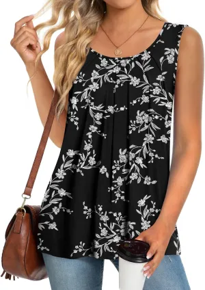 Anymeet Womens Tank Tops 2025 Spring Sleeveless Tunic Casual Basic Tshirts with Leggings Loose Pleated Blouses