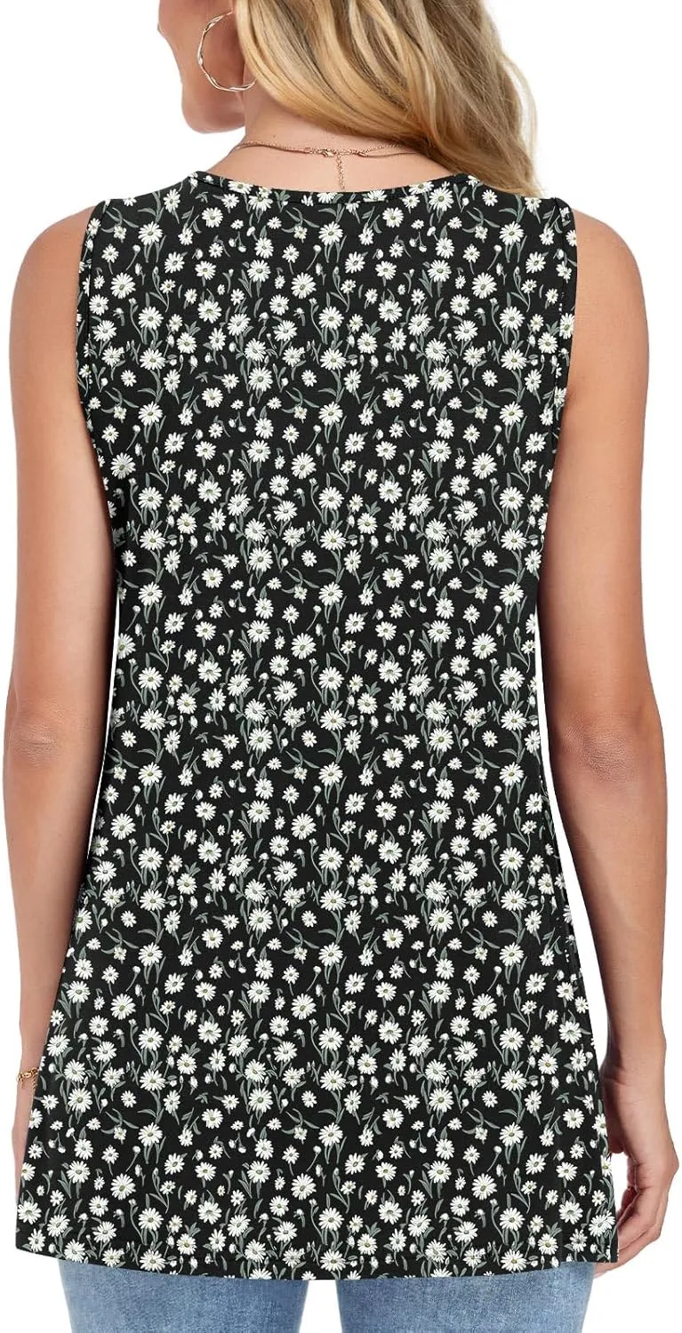 Anymeet Womens Tank Tops 2025 Spring Sleeveless Tunic Casual Basic Tshirts with Leggings Loose Pleated Blouses