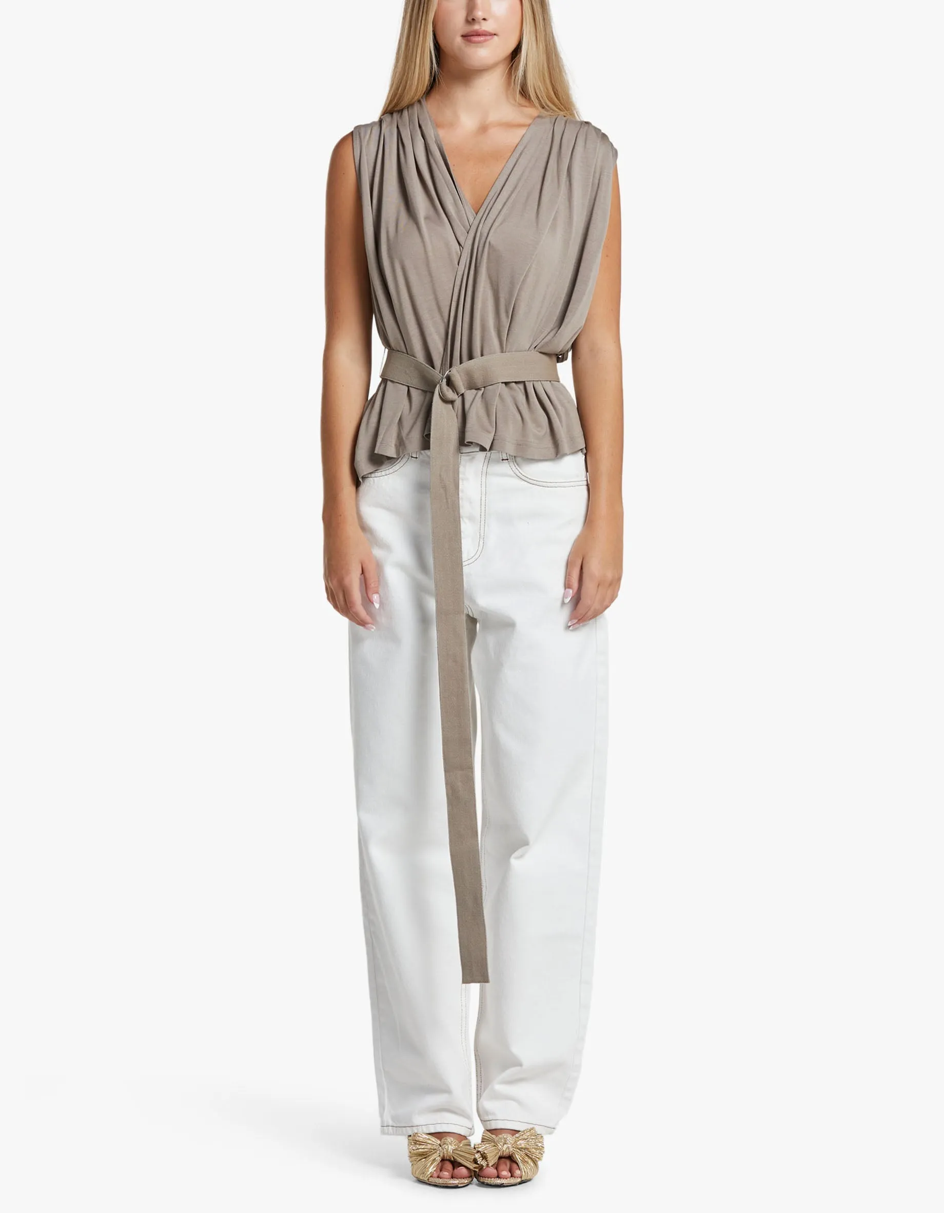 Ashwem Gather Wrap Top - Driftwood