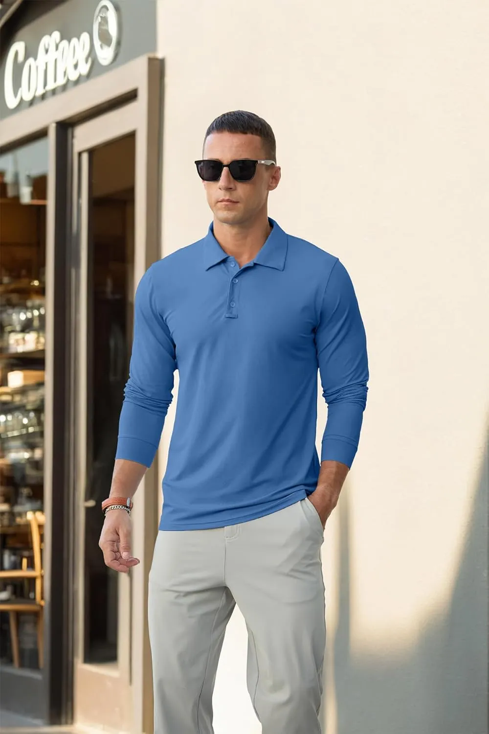 Askdeer Men's Golf Polo Shirts Long Sleeve UPF 50  Performance Collar Shirts Lightweight Summer Casual Quick Dry Tee