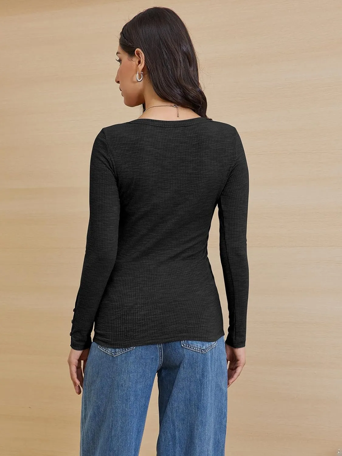 ATHMILE Women's Long Sleeve Shirts Casual Fall Henley Top Button Down Blouses Basic Ribbed Knit T Shirts 2025
