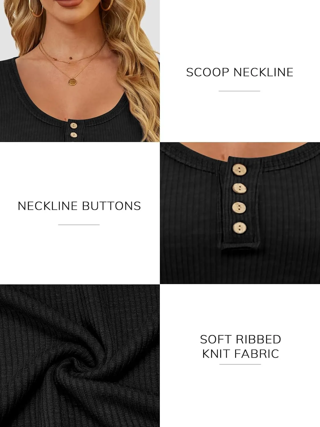 ATHMILE Women's Long Sleeve Shirts Casual Fall Henley Top Button Down Blouses Basic Ribbed Knit T Shirts 2025