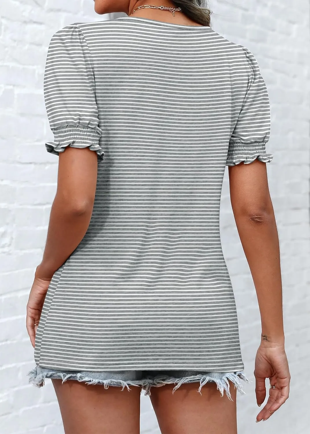 ATHMILE Womens Summer Tops Square Neck Dressy Casual Ruffle Trim Sleeve Cute T Shirts Trendy Clothes